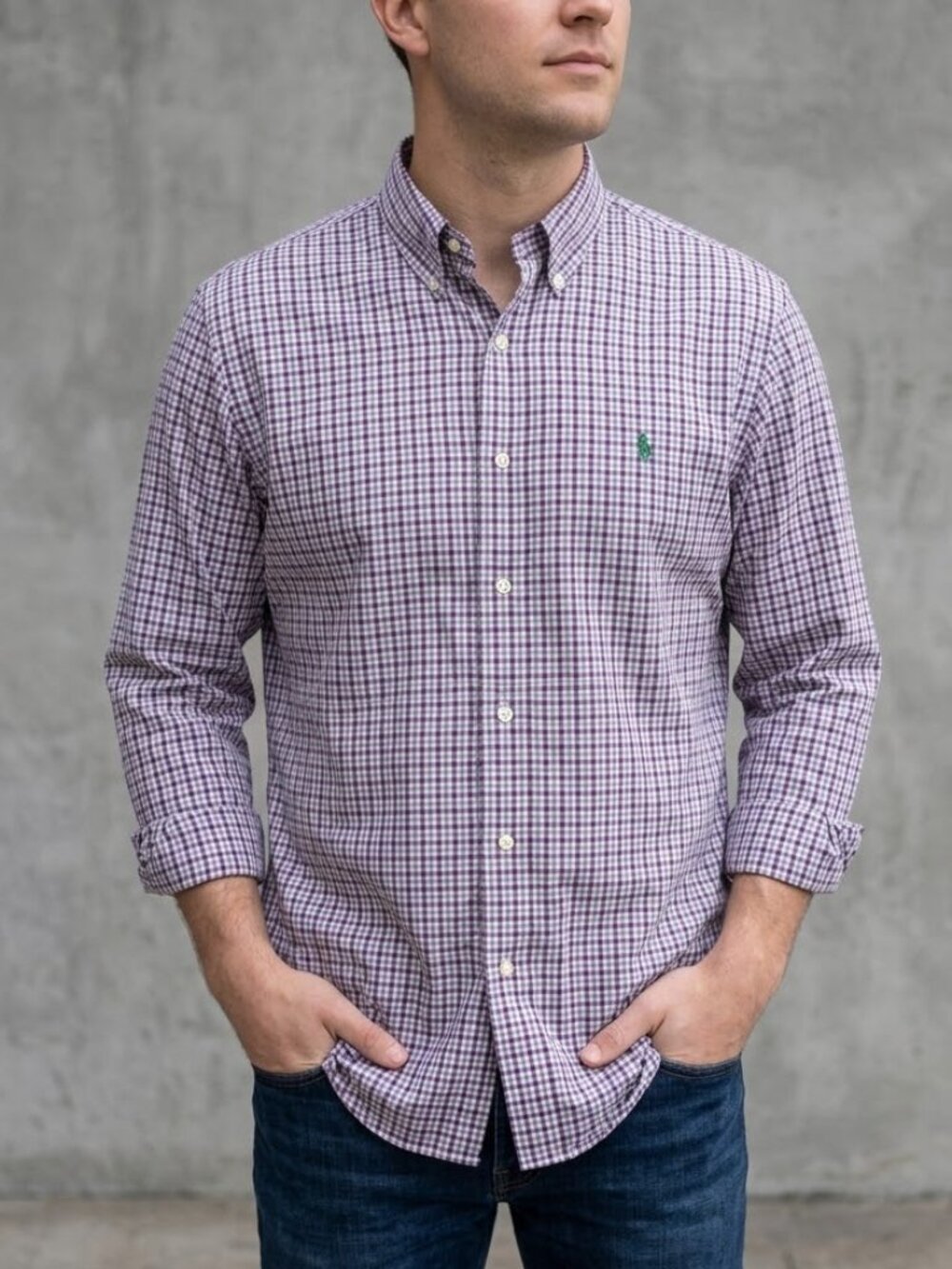 Polo Ralph Lauren Purple Plaid Button Long Sleeve 2XL Cotton Shirt Men's XXL